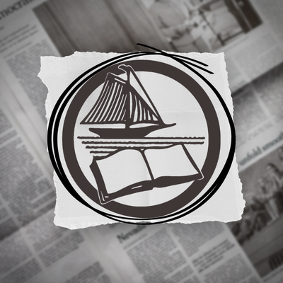 Ocean County Library logo with a newspaper background