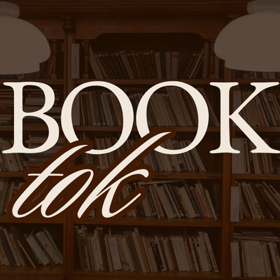 A dark brown faded background of book shelves with the words 