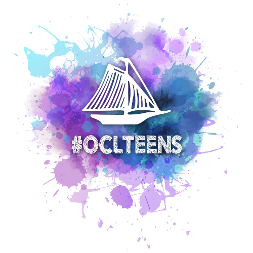 Purple and blue watercolor splash with sailboat on top