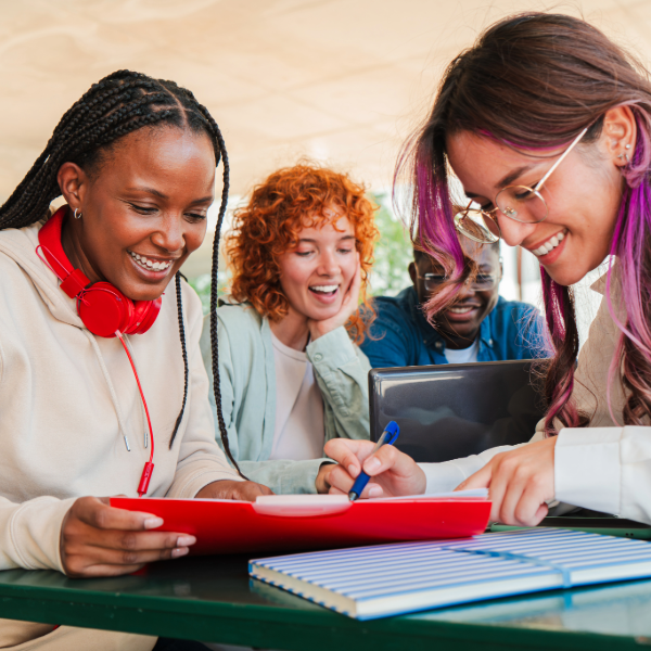 diverse teens working together