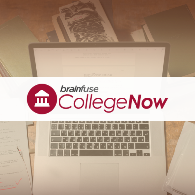 laptop on table with brown gradient overlay and white banner containing logo across