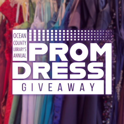 Prom dresses on clothing rack with white text overlay